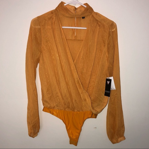 NWT Guess Long Sleeve Camilla Bodysuit Golden Wand - Picture 1 of 6